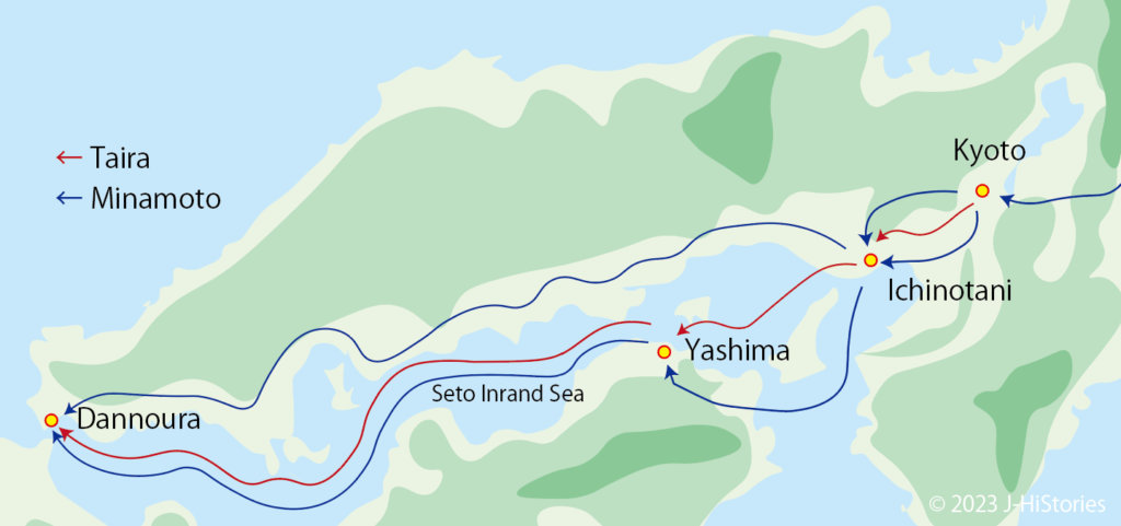 Genpei War Map between Taira and Minamoto clans_源平合戦図