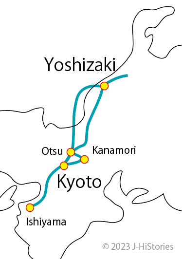 Head prist of Jodo Sinshu Sect Buddism, Rennnyo's route Map (蓮如の歩いた道)