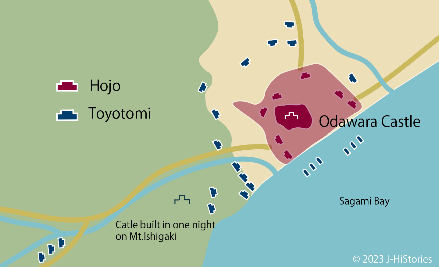 Map of Odawara Battle between Hojo and Toyotaomi clans