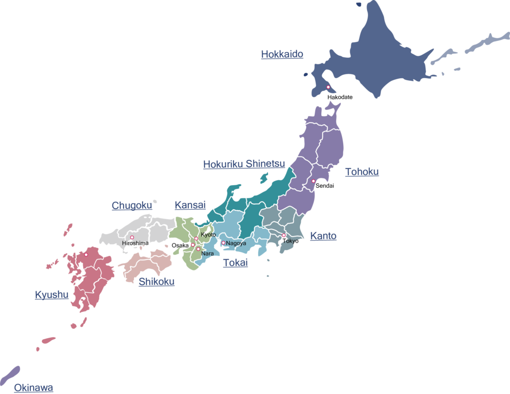 Destinatoin, Japan Map by region with major city names_日本地図