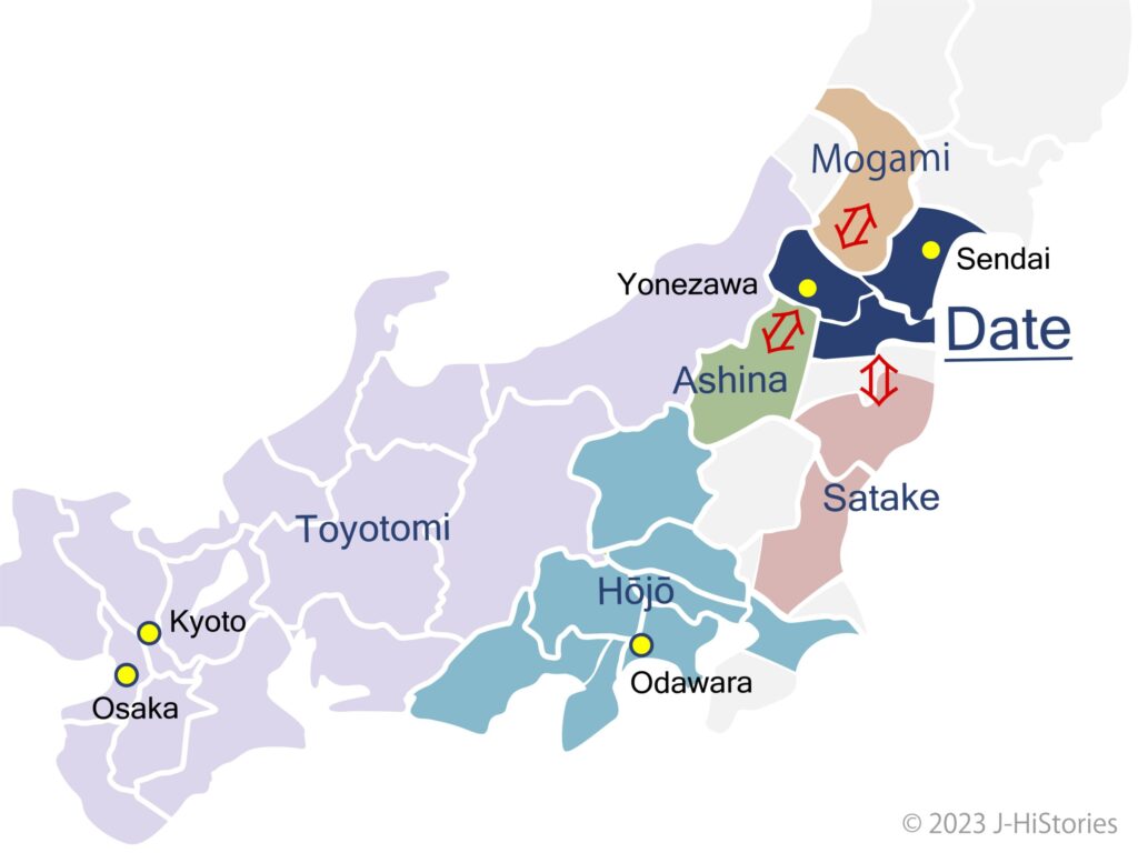 Territorial Map of Date Masamune and Surrounding Daimyo in the Sengoku Period_伊達政宗と周辺諸国の領域図