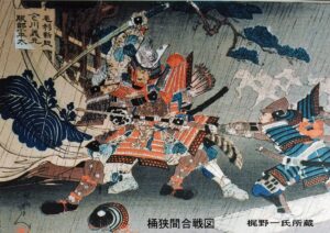 Woodblock Print of Oda Nobunaga’s Charge at the Battle of Okehazama