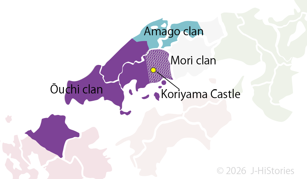 Mori's territory surrounded Ouchi and Amago_毛利氏領国図