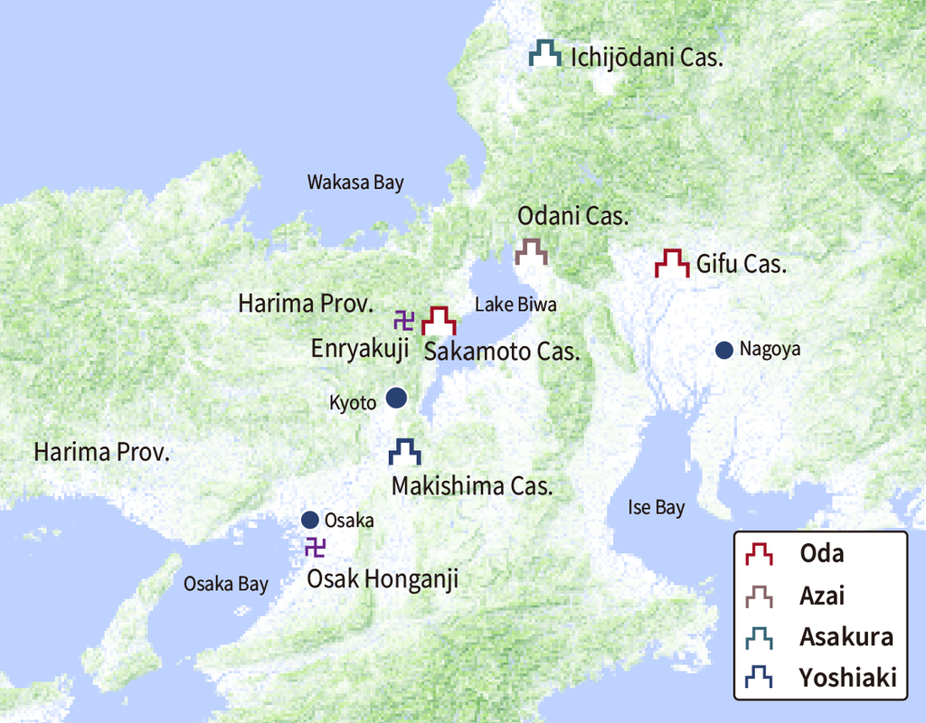 Map of Key Locations Associated with Akechi Mitsuhide